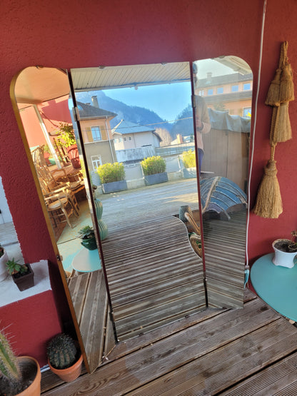 Grand miroir triptyque vintage en teck - Ref 250