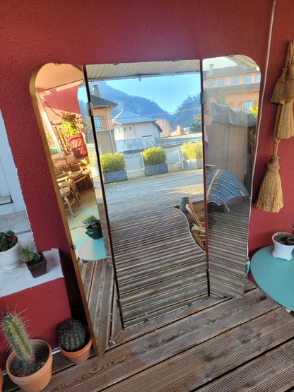 Grand miroir triptyque vintage en teck - Ref 250