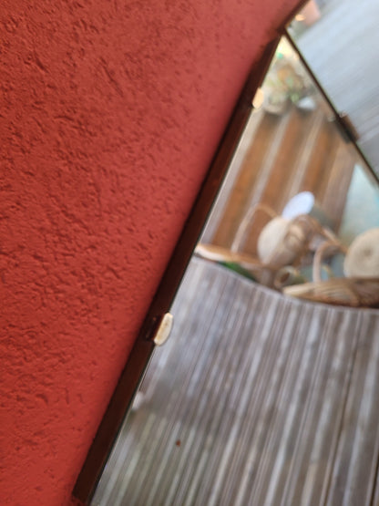 Grand miroir triptyque vintage en teck - Ref 250