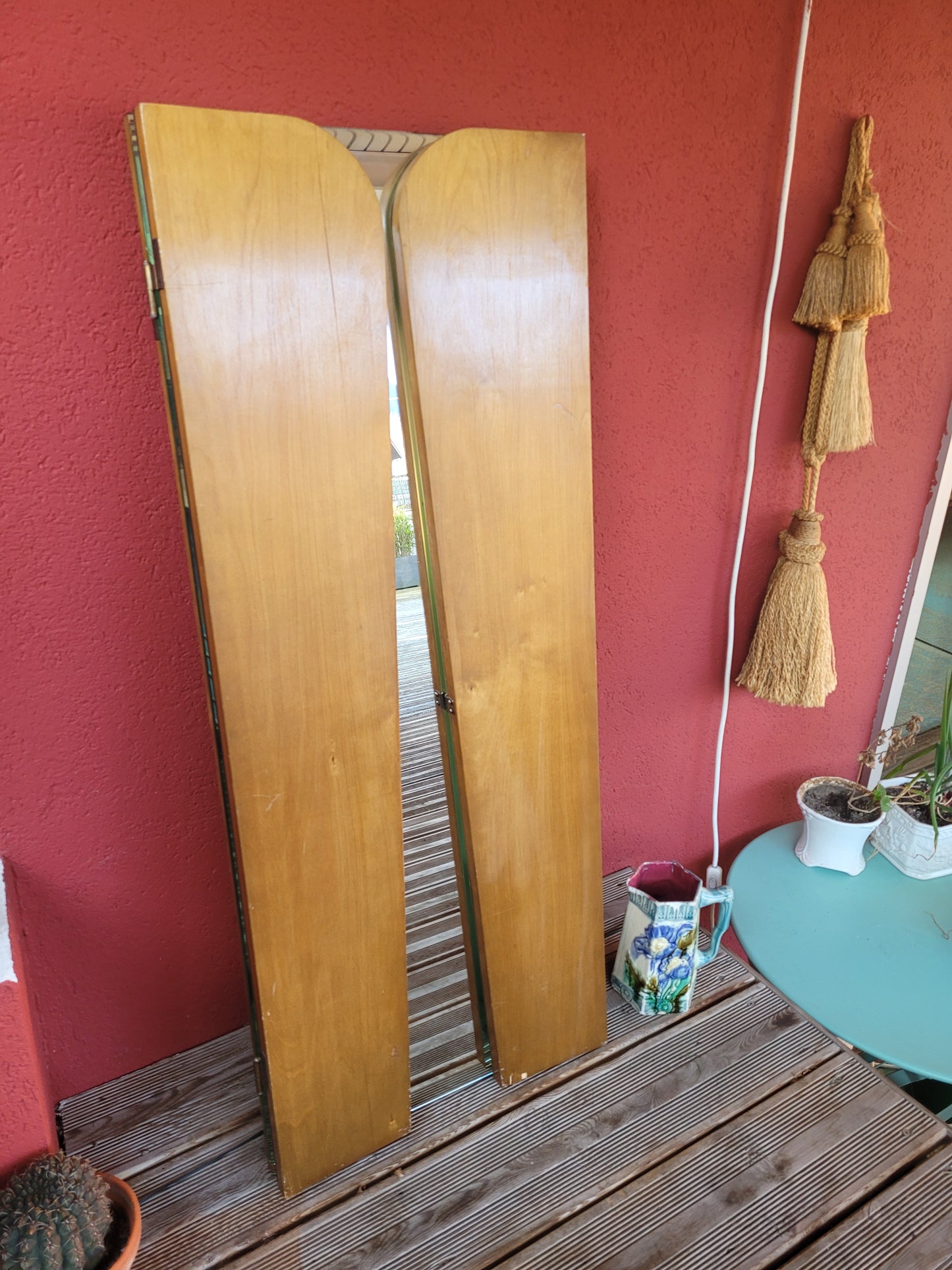 Grand miroir triptyque vintage en teck - Ref 250