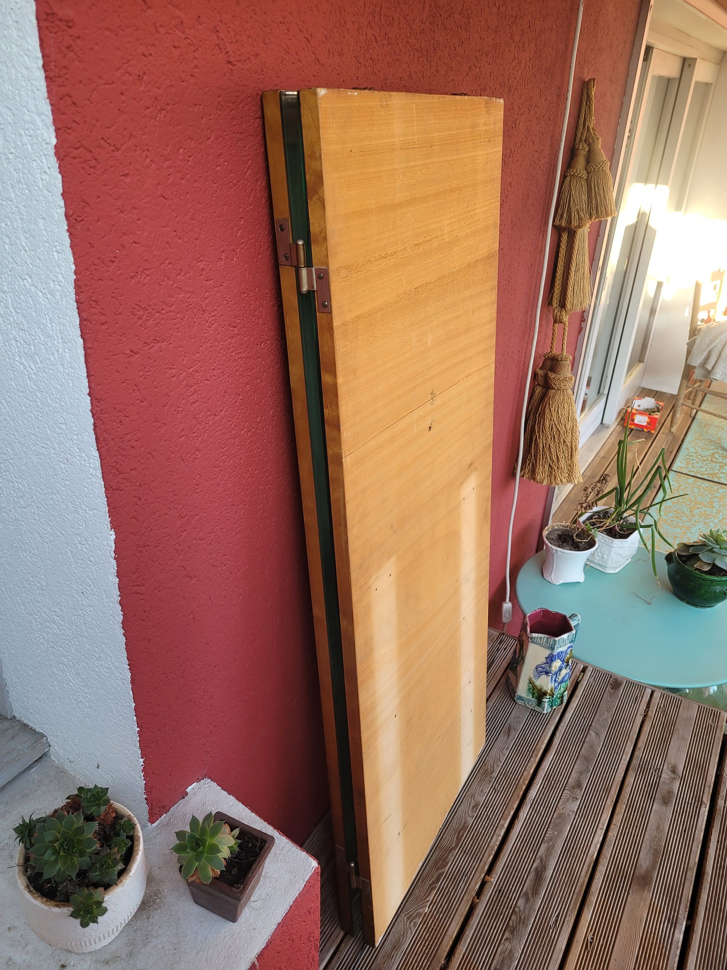 Grand miroir triptyque vintage en teck - Ref 250