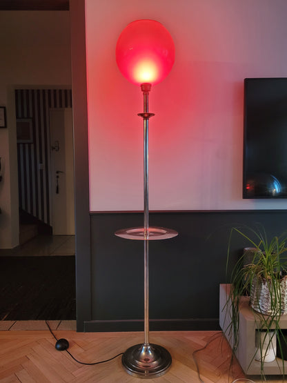 Lampadaire à plateau avec globe en verre opaline - Ref 251