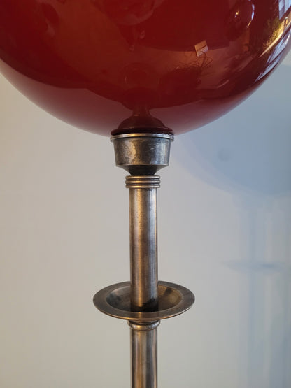 Lampadaire à plateau avec globe en verre opaline - Ref 251