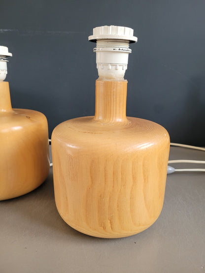 Paire de pieds de lampes en bois clair vintage - Ref 252