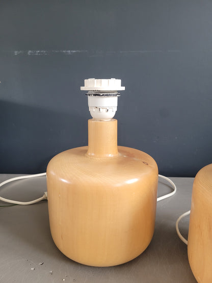 Paire de pieds de lampes en bois clair vintage - Ref 252