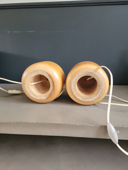 Paire de pieds de lampes en bois clair vintage - Ref 252