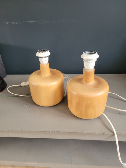 Paire de pieds de lampes en bois clair vintage - Ref 252