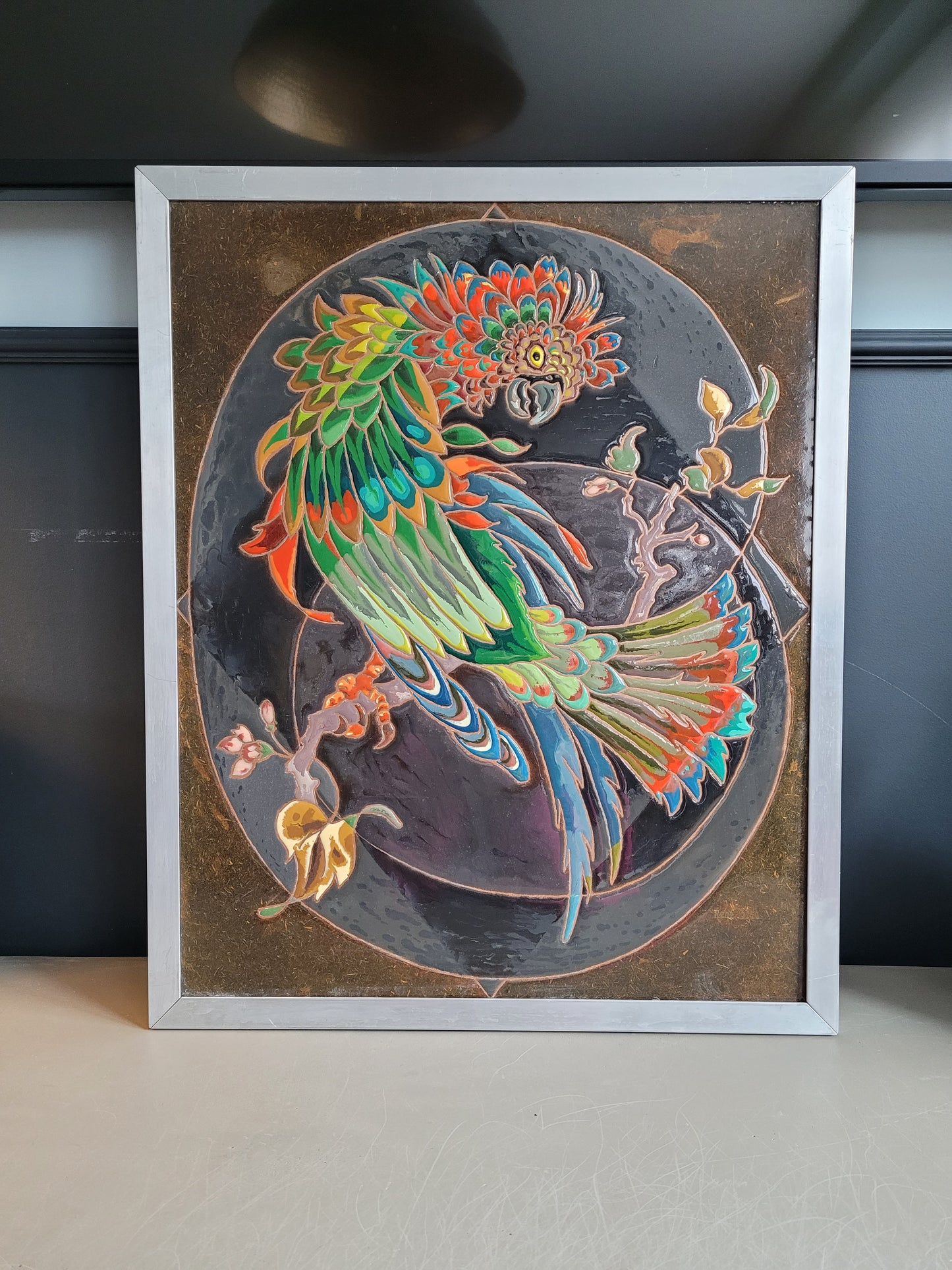 Tableau perroquet émaillé signé René Sigg - Ref 61