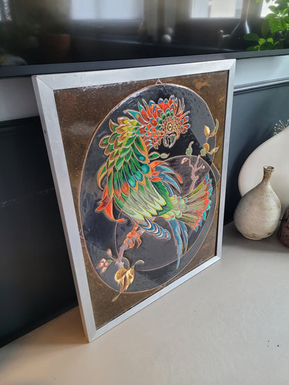 Tableau perroquet émaillé signé René Sigg - Ref 61