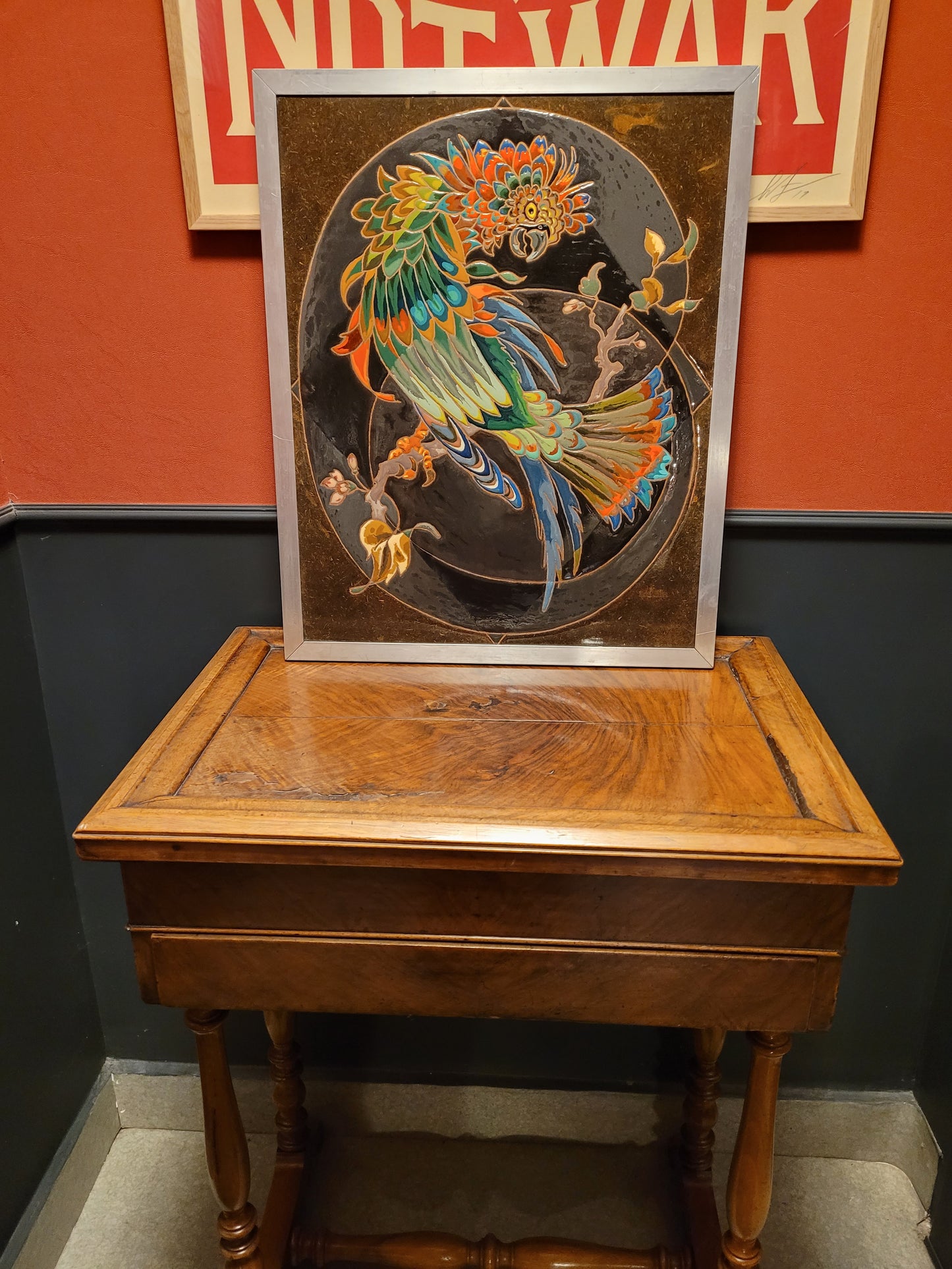 Tableau perroquet émaillé signé René Sigg - Ref 61