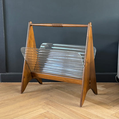 Porte-revues en verre cannelé et bois - années 50 - Ref 1377