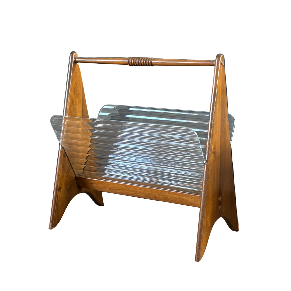 Porte-revues en verre cannelé et bois - années 50 - Ref 1377
