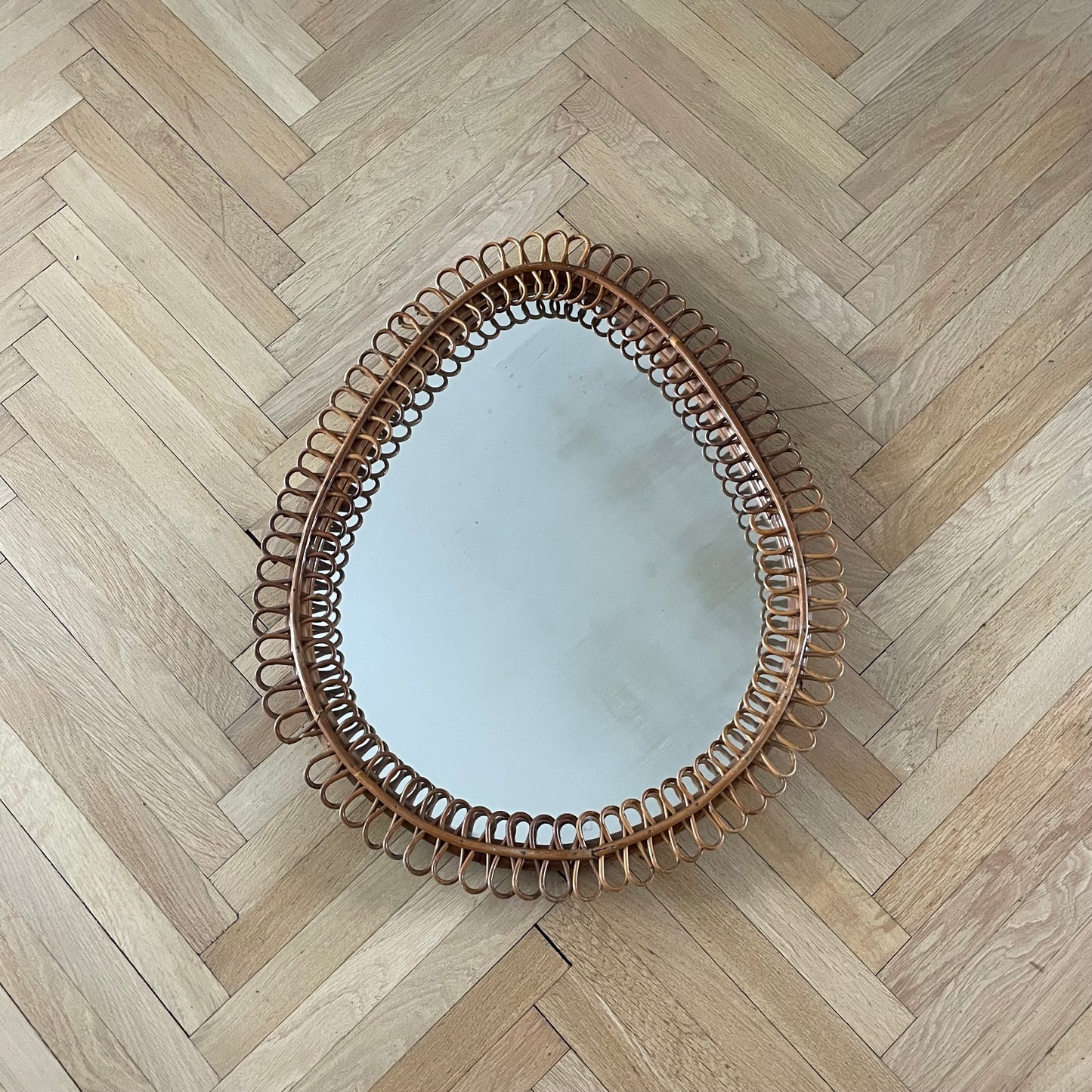 Grand miroir vintage en rotin et bambou - Ref 1211