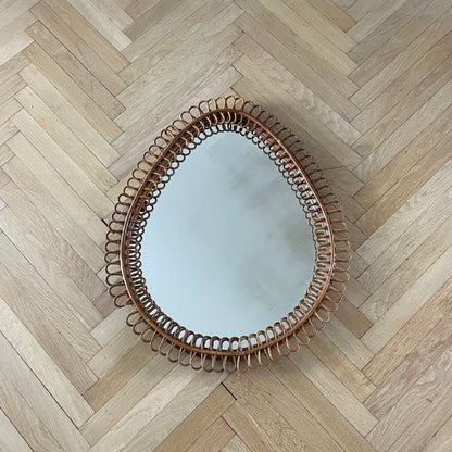 Grand miroir vintage en rotin et bambou - Ref 1211