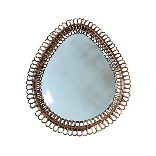 Grand miroir vintage en rotin et bambou - Ref 1211