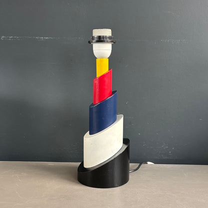 Pied de lampe totem années 80 en bois peint multicolore - Ref 1248