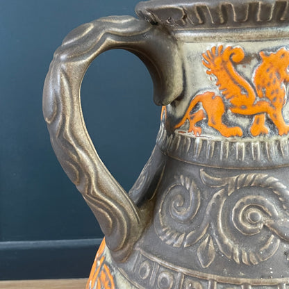 Grand vase de sol West Germany- motifs cavaliers oranges - Ref 1150