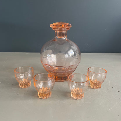 Service à liqueur en verre rosé - Ref 1067