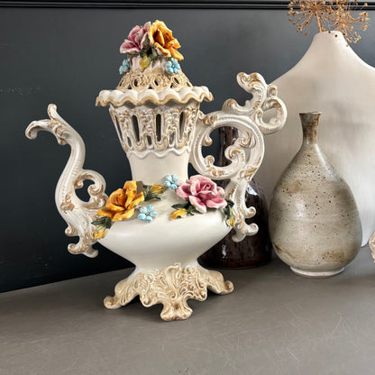 Grande verseuse en céramique et barbotine, Capodimonte, Italie, Années 50 - Ref 1295