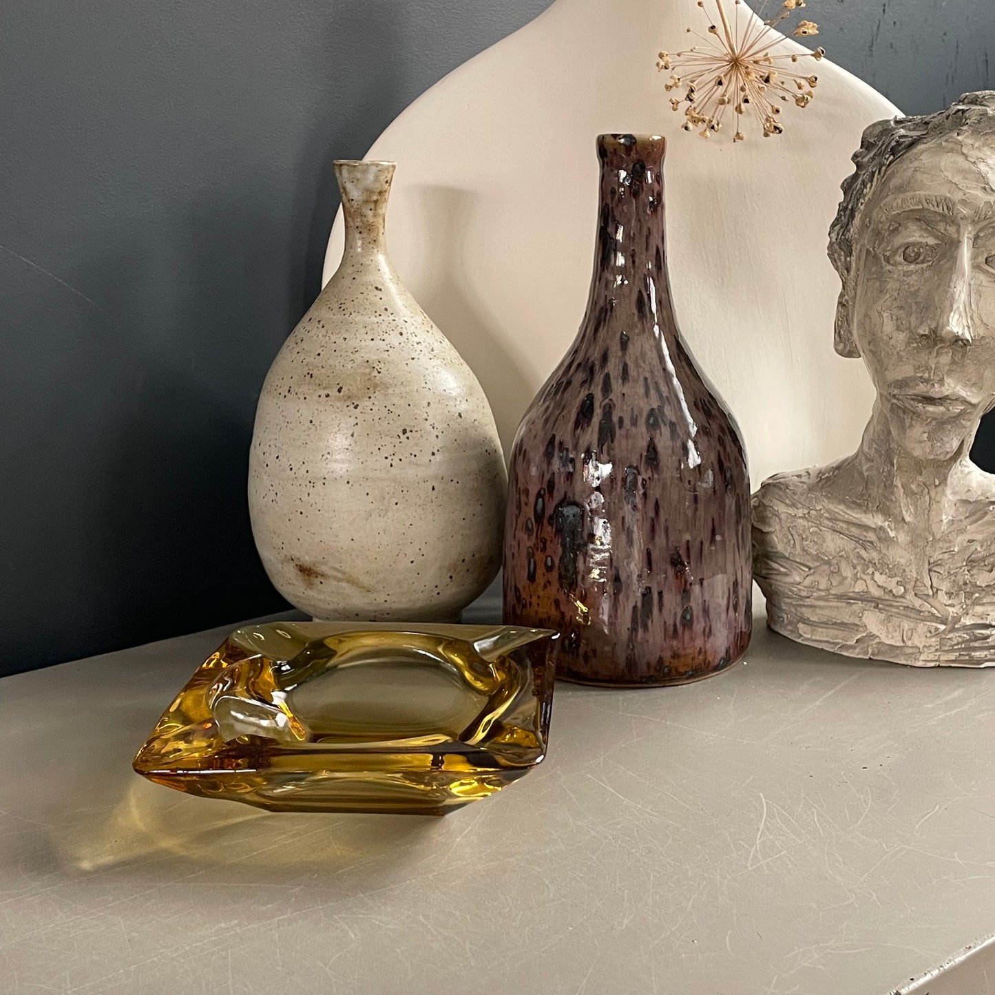 Cendrier vintage en verre jaune - Ref 1162