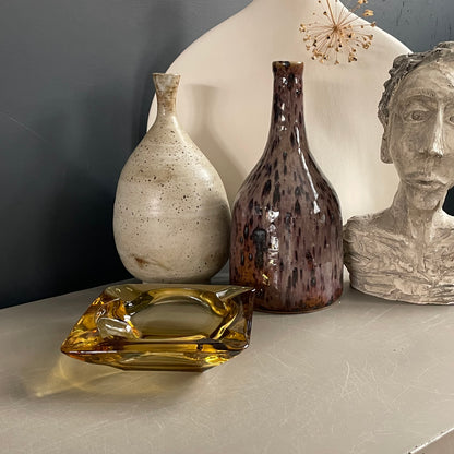 Cendrier vintage en verre jaune - Ref 1162