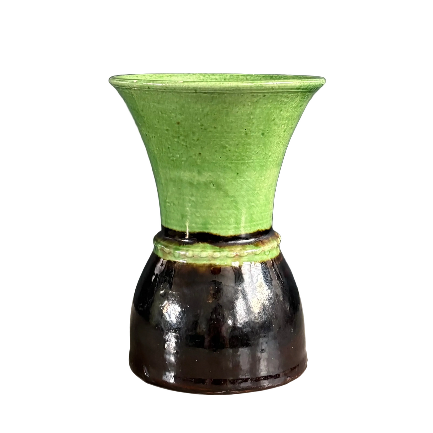 Vase bicolore en terre cuite émaillée - Artisanat savoyard - Ref 1272