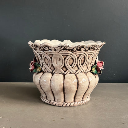 Cache-pot en barbotine italienne - Majolique - Faïencerie de Bassano - Ref 1218