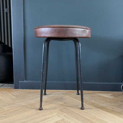 Tabouret vintage en simili marron - Ref 1233