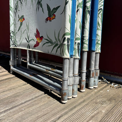 2 paravents 3 panneaux en tube métal et tissu des années 50 - Ref 1308