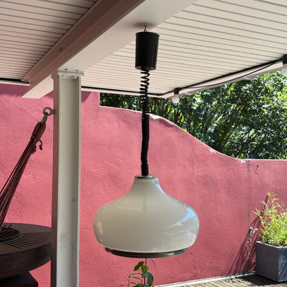 Suspension vintage en verre blanc et système monte et baisse - Ref 1309