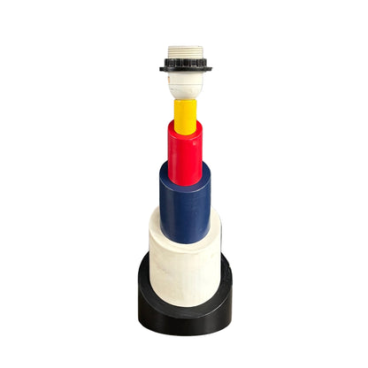 Pied de lampe totem années 80 en bois peint multicolore - Ref 1248