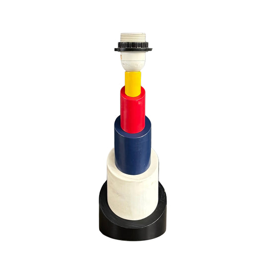 Pied de lampe totem années 80 en bois peint multicolore - Ref 1248
