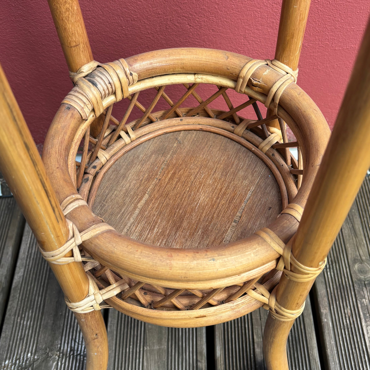Porte plantes en bambou et rotin 2 plateaux - Ref 1287
