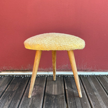 Tabouret vintage pieds compas et moumoute - Ref 1303