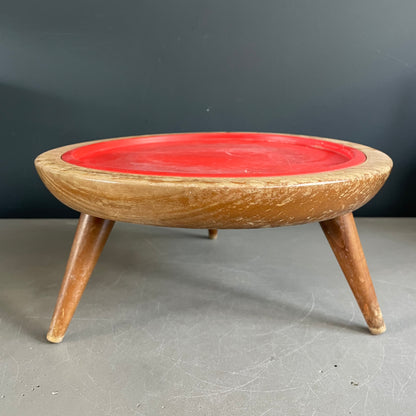Porte plante pieds compas en bois et plastique rouge - Ref 943
