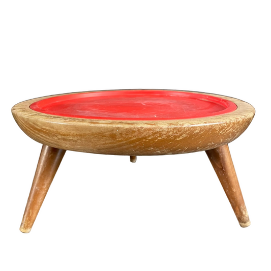 Porte plante pieds compas en bois et plastique rouge - Ref 943