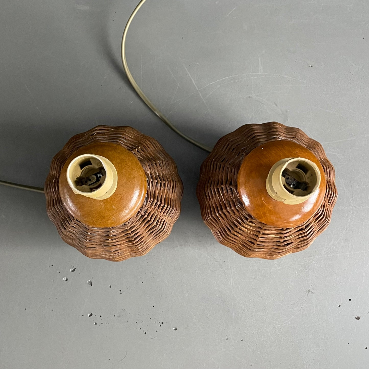 Paire de pieds de lampe boules en rotin - Ref 1186