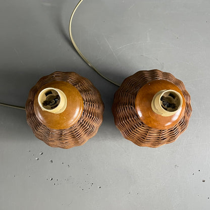 Paire de pieds de lampe boules en rotin - Ref 1186