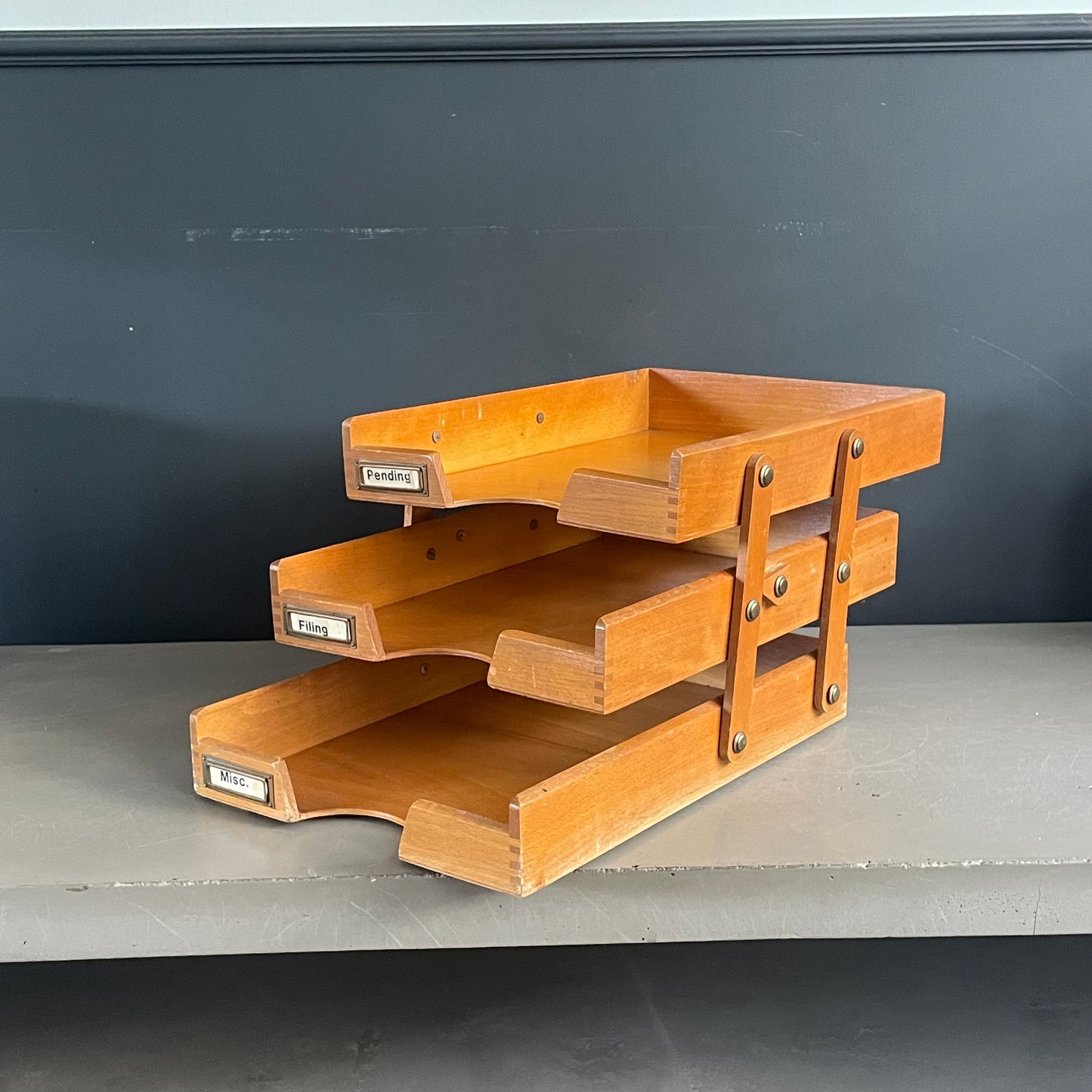 Organiseur trieur de bureau ancien en bois - Ref 1105