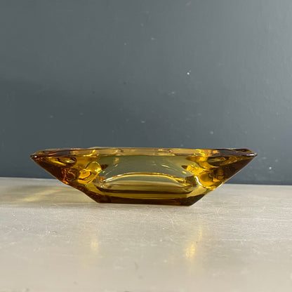 Cendrier vintage en verre jaune - Ref 1162