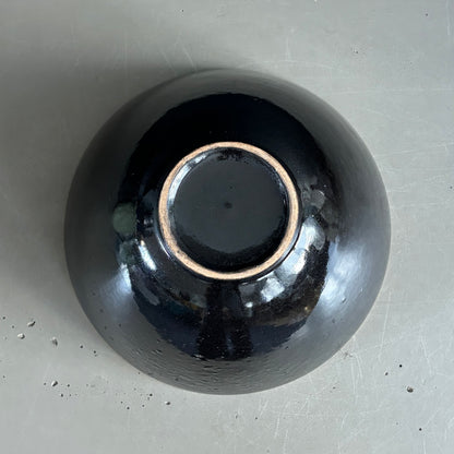 Saladier en céramique artisanale émaillé jaune et noir - Ref 1274