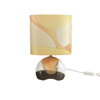 Lampe pied céramique et abat-jour en soie signé- Ref 1146