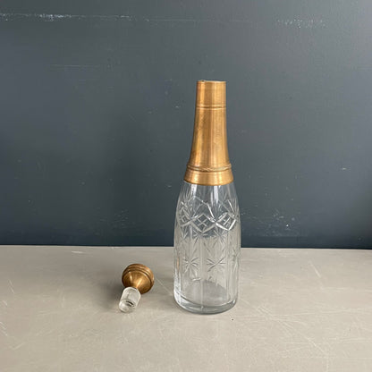 Bouteille flacon en verre ciselé et cuivre - Ref 1178