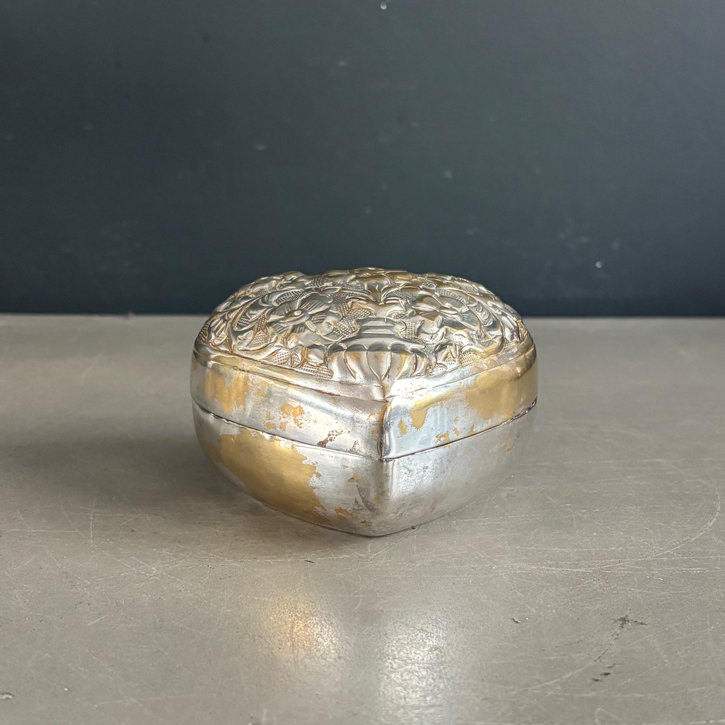 Boîte cœur en laiton argenté - Ref 1259