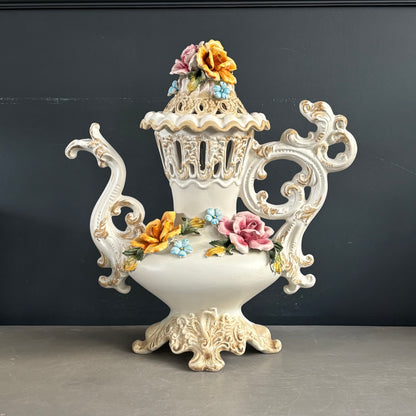 Grande verseuse en céramique et barbotine, Capodimonte, Italie, Années 50 - Ref 1295