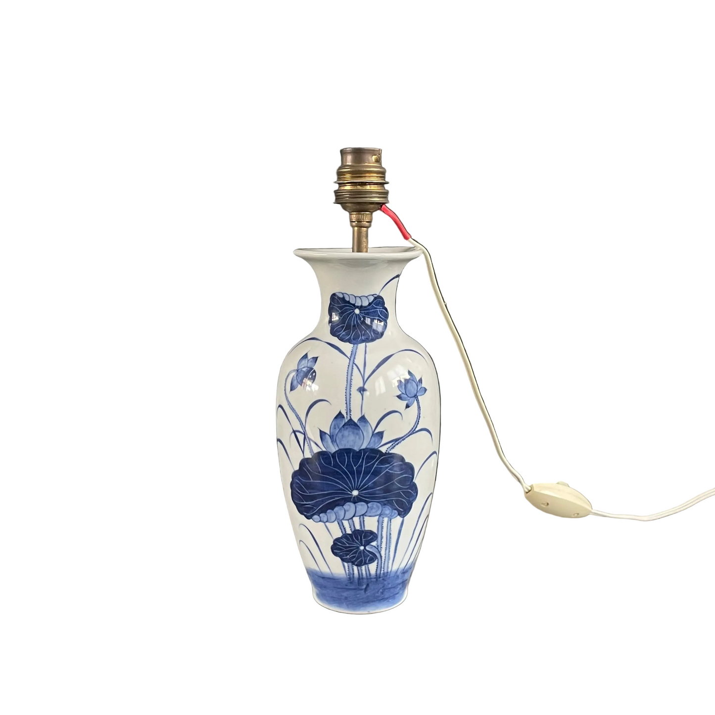 Pied de lampe asiatique en porcelaine peinte à la main - Ref 1106