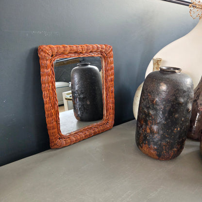 Miroir vintage en rotin tressé - Ref 1448