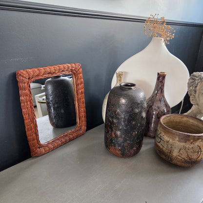 Miroir vintage en rotin tressé - Ref 1448