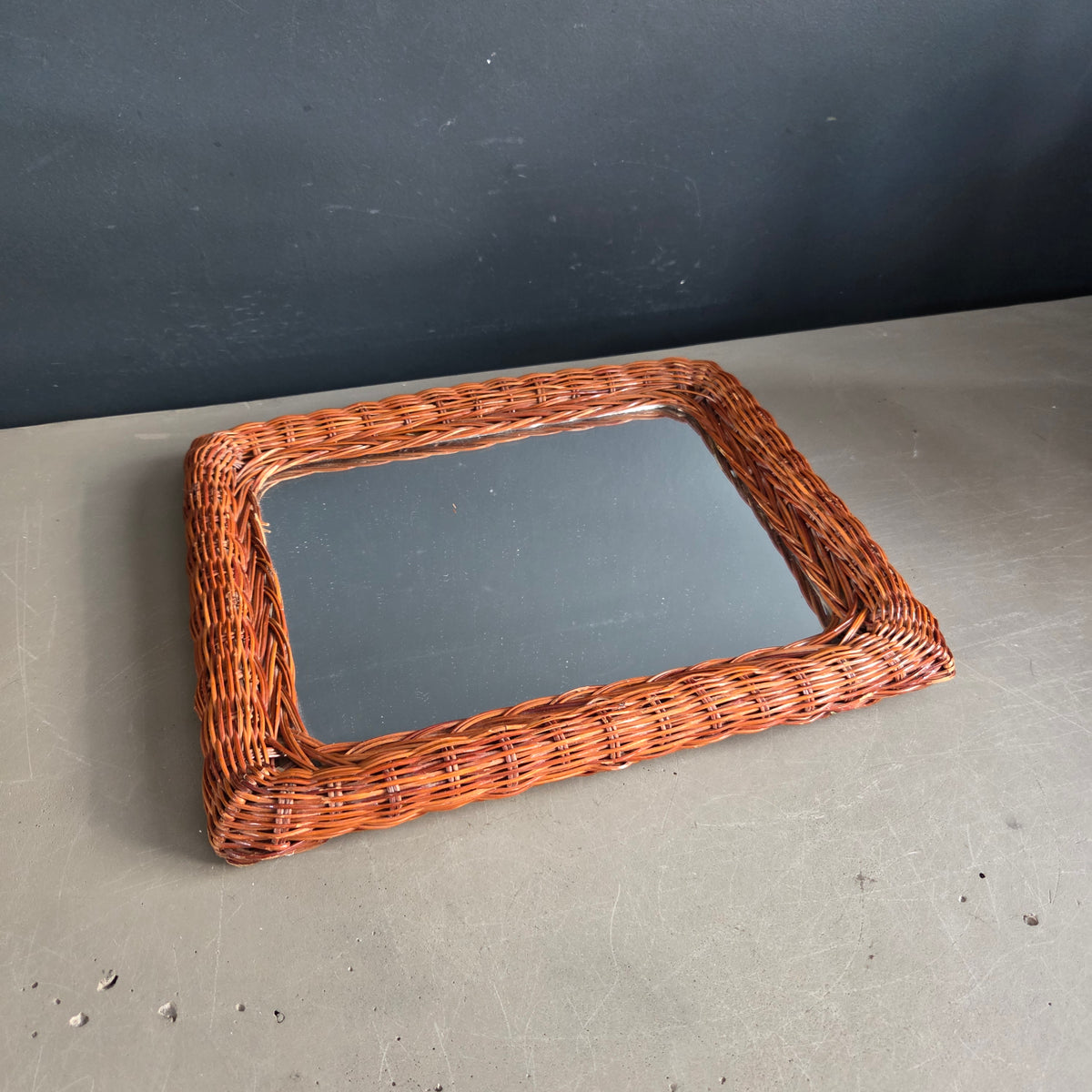 Miroir vintage en rotin tressé - Ref 1448