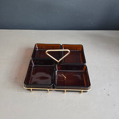 Serviteur à apéritif en fil métal doré et verre ambré - Vereco - Ref 1453